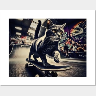 Cat on Skateboard Posters and Art